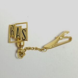 Vintage Hickok R.A.S Initial Monogram Tie Clip and Pin, Gold Tone Enamel Letters